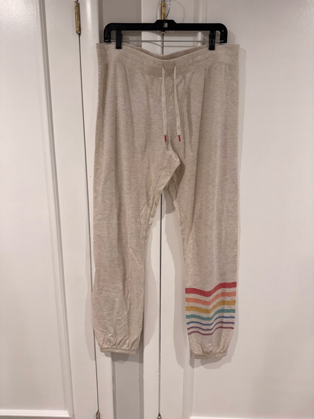 P.J. Salvage Cream Joggers with Rainbow Leg Stripes
